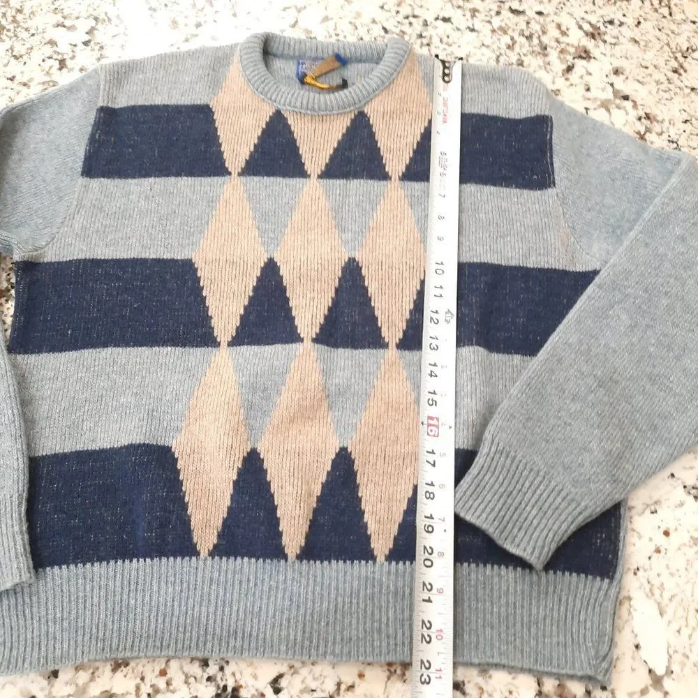 Vintage Pendleton Sweater‎ Men's size Medium small Blue Diamond argyle Wool READ